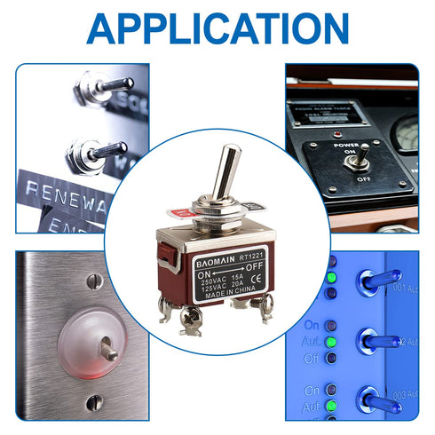 Baomain Toggle Switch DPST ON/Off 2 Position, 250VAC 15A, 125VAC 20A, 1/2" Mounting Hole, RT1221 (1PCS)