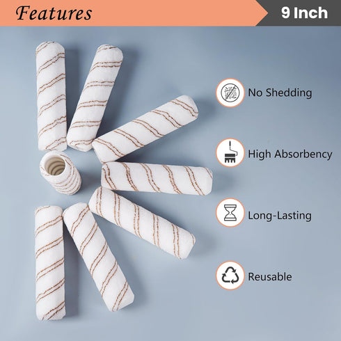 Mister Rui Paint Rollers, 6 Pack - 9 Inch Microfiber Covers for Painting Walls and Supplies
