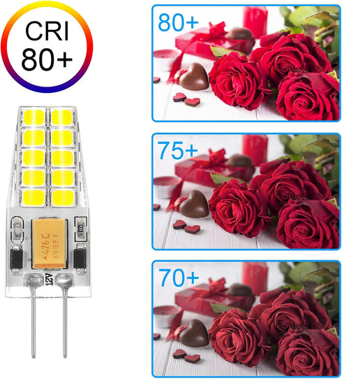 6 Pack G4 Bulb 12V 2.5W 30W T3 6000K G4 Bulbs 300 360Beam LED AC/DC Equivalent Bi-Pin Base Cool Daylight White Light