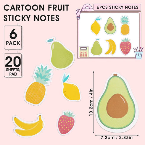 Cobee Cute Fruit Sticky Notes, 6 Pack Large Fruit Cartoon Sticky Notes Fruit Shape Markers Flags Cartoon Large Self-Stick Memo Pads Students Home Office Roommates Gifts Tab Supplies by Cobee
