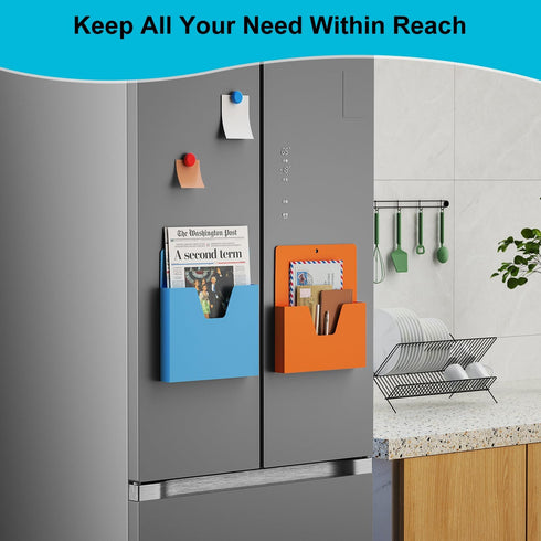 MFTEK Magnetic File Holder - 6 Pockets Paper Holder, Hanging File Organizer Magazine Rack for Office Supplies Storage