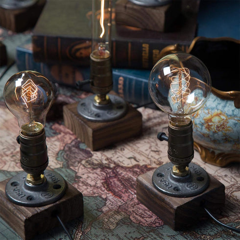 E26 Bulb) OuXean Vintage Table Lamp, Industrial Nightlight Steampunk Desk Lamp with Antique Lamp Holder for Bedroom