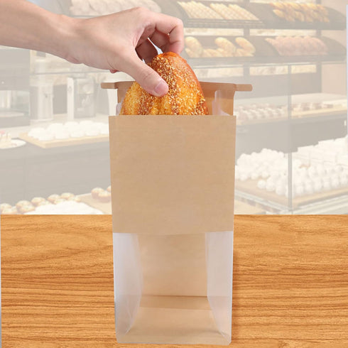 100 5.1 4.3 11 Inch Packaging, QTLCOHD Pcs Bakery Bags with Window - x x Tin Tie Tab Lock Small Paper Bread Bags