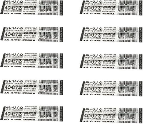 Zebra 4C-0.7 Refill (Box Set), 10pcs, Black Ink, 0.7mm