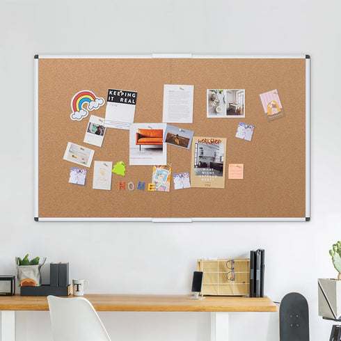 VIZ-PRO Foldable Cork Bulletin Board - 36 X 24 Inches with Silver Aluminium Frame