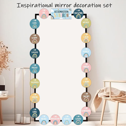 Boho Affirmation Station Bulletin Board Set Rainbow Positive Bulletin Board for Classroom Decorations Inspirational Motivational Accent Cutouts for Students Teachers Home School Wall Supply (Blue)