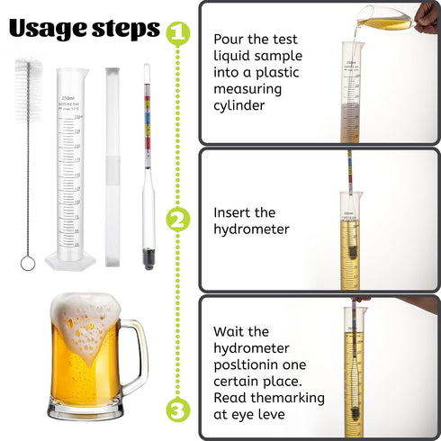 AOZ LIbei Set Hydrometer - for Mead, Wine, Kombucha and Home Brew Beer, Alcohol Tester Accessories Moonshine Still Kit