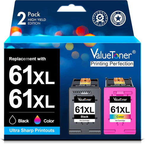 Valuetoner Remanufactured Ink Cartridges Combo Pack for HP 61 Ink Cartridge (1 Black, 1 Tri-Color, 2-Pack)
