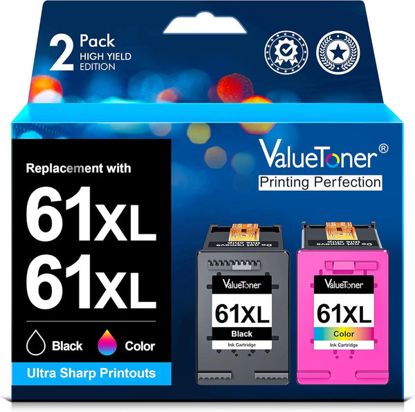 Valuetoner Remanufactured Ink Cartridges Combo Pack for HP 61 Ink Cartridge (1 Black, 1 Tri-Color, 2-Pack)