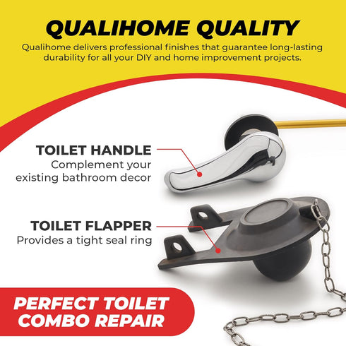 Qualihome Front Mount Chrome Toilet Handle Replacement Kit with 2 Inch Universal Flapper