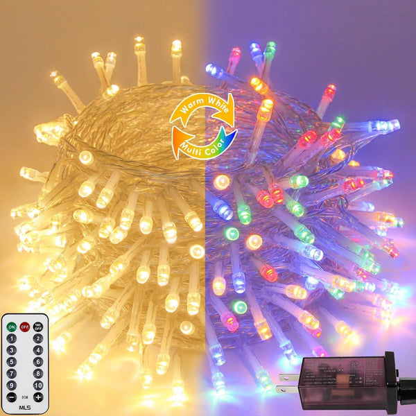 88FT 240LED Connectable String Lights Indoor Outdoor Clear Wire, Warm WhiteMulticolor Christmas