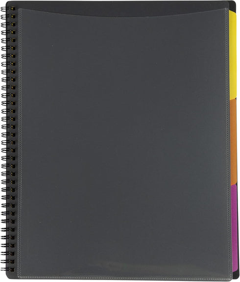 JAM PAPER Plastic Multi Pocket Folder, 12 Pocket Organizer with Zipper Pouch, Smoke Grey with Colorful Tabs