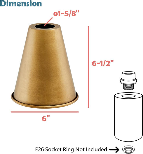 Aspen Creative 21603-31,Replacement Brass,6"W 6-1/2"H,Center 1-5/8" Cone Metal Shade for Pendant Light,Burnished x Hole