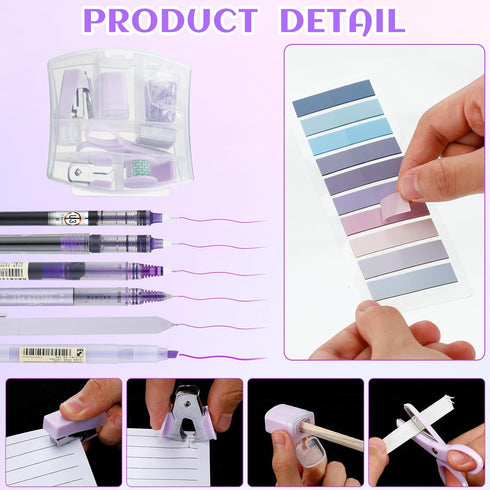 Mini Office Supply Kit - Includes Stapler, Tape Dispenser, Staple Remover, Paper Clips, Scissors, Staples, Pen,