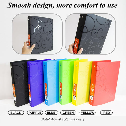 BAZIC 3 Ring Binder 1" Poly Organizer, Swirl Color Soft Cover, Round Ring, Holds 175 Sheets, 6-Count