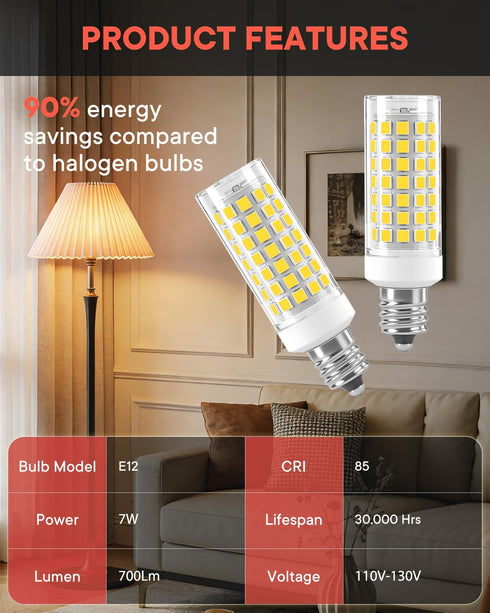 3 Pack E12 C7 C37 Bulbs Kx-2000 Bulbrite 7W 70W 700LM AC120V 6000K) LED Candelabra Chandelier Fan Light Replacement