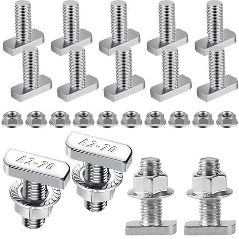 T Bolt Set M8x20mm T Slot Drop-in Bolt, Hammer Head Bolts with 10 Pcs Hexagon Flange Nuts for Aluminum Extrusion