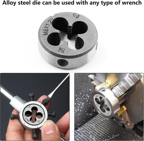 M8 x 1.25 Metric Right Hand Thread Die for Threading Mold Machining, 8mm Thread & 1.25mm Pitch Machine Thread Die
