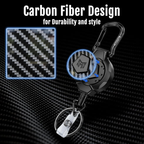MNGARISTA 2-Pack Heavy Duty Retractable Keychain, 10 OZ Carbon Fiber ID Badge Reel with Clip Strap