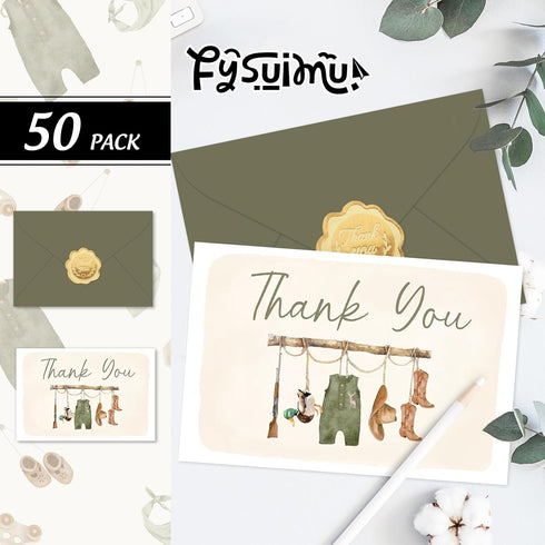 50 Pack FYSUIMU Baby Shower Thank You Cards Green Baby Cloth Mallard Duck Note Cards with Envelopes Stickers Boxed