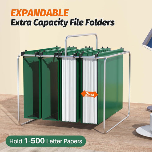 Extra Capacity Plastic Hanging File Folders, 12 Pack Heavy Duty 2 Inch Expansion, Letter Size, Green