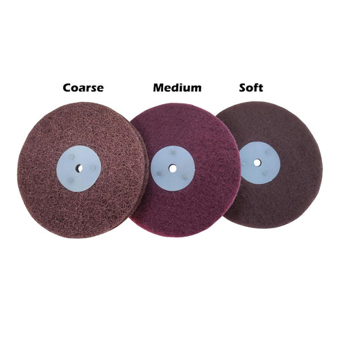 3PC 6 Inch x 2 Section Non Woven Polishing Wheel Kit for Bench Grinder with 10MM Arbor Hole Each 1PC Hard/Medium/Soft