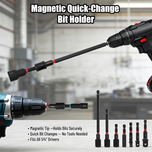 29-Piece Set, 1/4" Magnetic Nut Driver Impact Drill Driver Bits Hex Shank, SAE & Metric Cr-V Steel, Quick Release