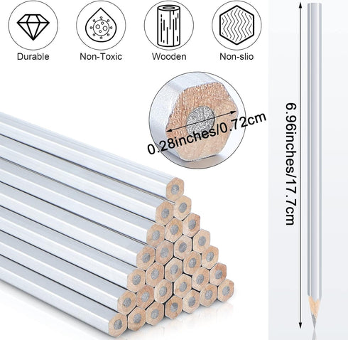 48 Packs Silver Pencil Welders Pencil Metallic Silver Marking Hex Pencil Welding Supplies Marking Tools for Welders Plumbers Framer Carpenter Office School