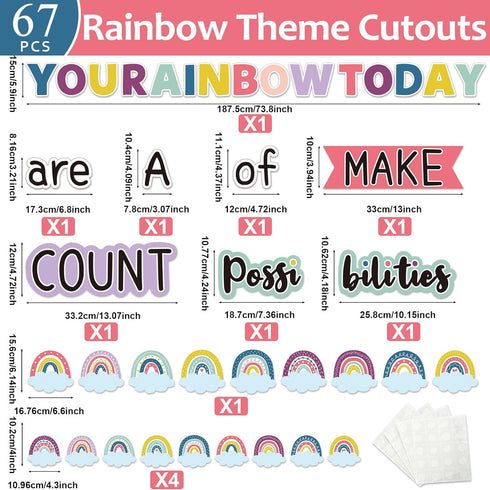 Motivational Rainbow Bulletin Board Cutouts, Happy Sunshine Day Inspirational Positive Classroom Decoration You are a Rainbow of Possibilities Accents for School Chalkboards Wall Decor by Qyeahkj
