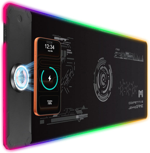 JOYYE Large Gaming Mouse Pad with Magnetic Wireless Charger 15W Fast Charging, RGB