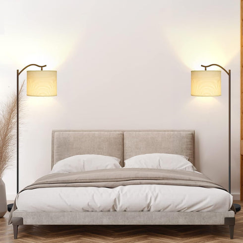 3 E26 63-inch BoostArea Modern LED Arched Floor Lamp with Natural Linen Shade, Brightness Levels, Socket, Footswitch
