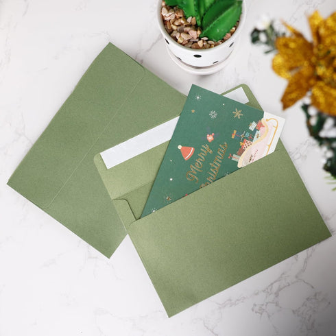Granhoolm 100 Pack Green Pearlized Shimmer 5x7 Envelopes, Sage Green A7 Self Seal for Invitations