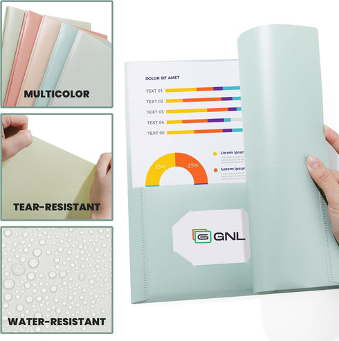 Heavy Duty Plastic Folders with Pockets and Prong, Pack of 5, Muted Pastel Colors, Letter Size for School, Home, and