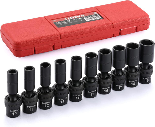 CASOMAN 10 PCS 3/8" Drive Deep Standard Universal Impact Socket Set, 6