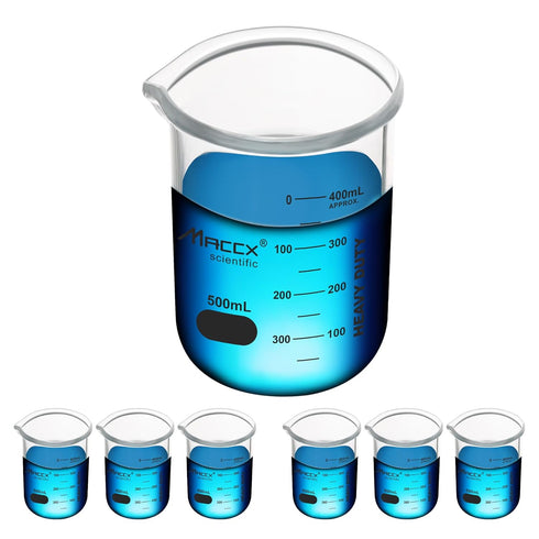 16.9oz (500ml) Sturdy Glass Beaker, 3.3 Borosilicate Griffin Low Form, Pack of 6, BKL500-006