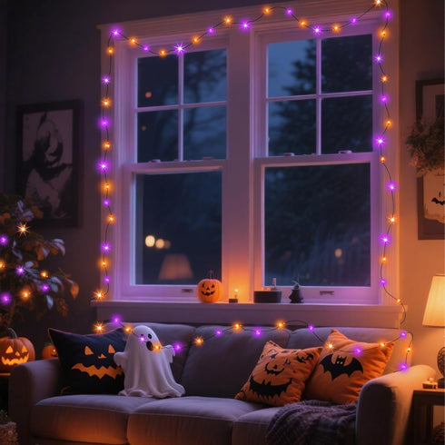 Selarlyt 200LED Lights78FT 8 Solar Halloween Orange& Purple String LightsSolar Fairy Lights with Modes Halloween Lights