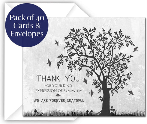 Elcer Funeral thank you cards with envelopes Celebration of life Floral Tree acknowledgment