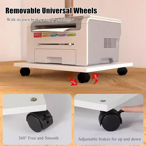 GRIPITHPY Home(11.4"L 13.3"W 2.6"H, Rolling Under Desk Printer Stand with Wheels, White Mobile Movable Printer Shelf