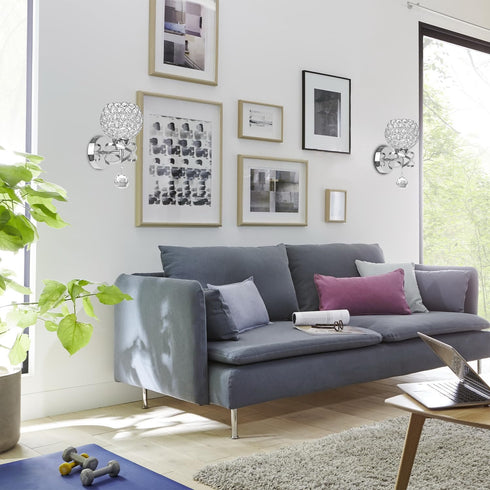 TISLYCO Silver Crystal Sconces - Modern Wall Lighting with Hanging Crystal Ball, Wall Mount Lamp for Bedroom, Living