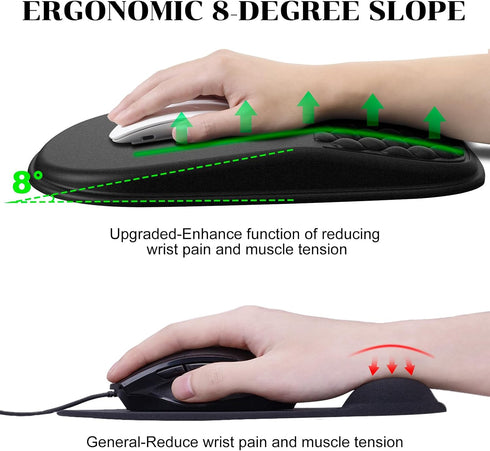JIKIOU 12x8 inch Ergonomic Mouse Pad Wrist Support with Massage Design, Memory Foam Wrist Rest Pain Relief Mousepad
