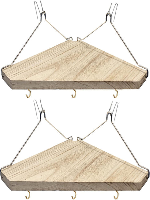 YBhuoo Fabric Wall Corner Shelf with Hooks, 2PCS Wooden Cubicle Organizer Storage Shelf