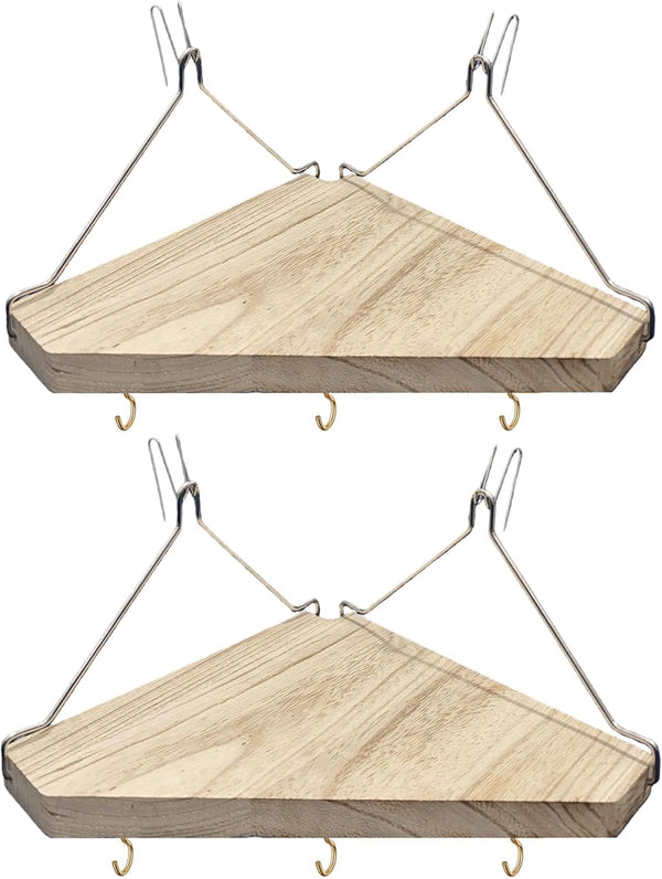 YBhuoo Fabric Wall Corner Shelf with Hooks, 2PCS Wooden Cubicle Organizer Storage Shelf