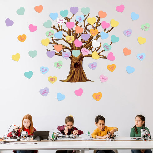 Gersoniel 90 Pieces Classroom Tree Bulletin Board Set, Summer Tree Decoration with Conversation Heart Leaves