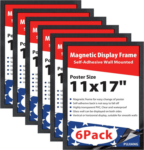 PUJIANG 11" x 17" Self-Adhesive Magnetic Display Frame, Double Sided Window Magnetic Sign