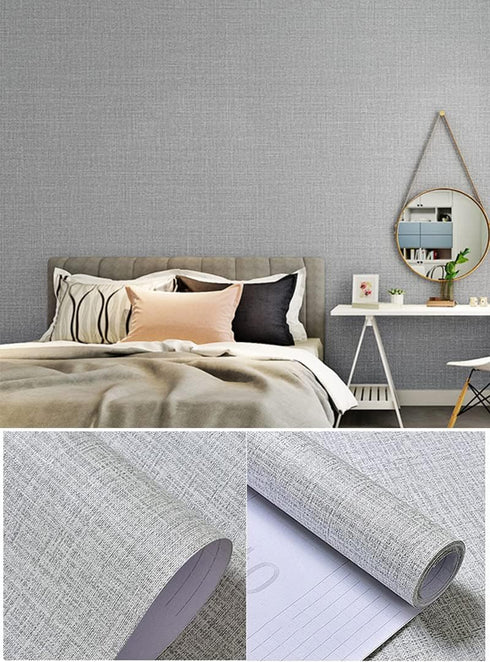 Fabric Peel and Stick Wallpaper, Gray Faux Grasscloth, 17.8 x 197 Removable Contact Paper