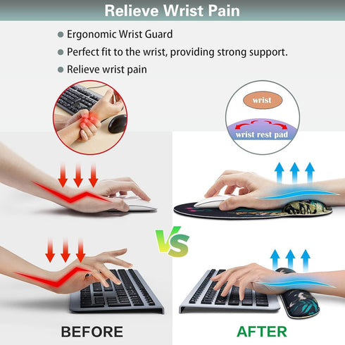 QOMOLAMA Set, 3-in-1 Set, Mouse Pad with Wrist Rest Wrist Support Mouse Pad Floral Gaming Mousepad with Anti-Skid