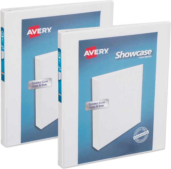 Avery Economy Showcase View 3 Ring Binder, 1/2 Inch Round Rings, 2 White Binders (01673)