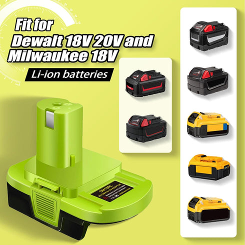 Battery Adapter DM18RL Use for Ryobi 18V Tools,Convert Dewalt 20V & for Milwaukee M18 18V Llithium Battery to for Ryobi 18V P107 P108 Battery Tools, with 5V 2.1A MAX USB