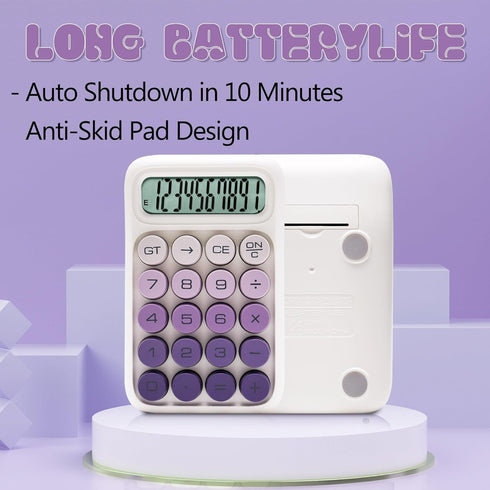 Mechanical Switch Calculator, 10 Digits, Large LCD Display, Cute Purple Calculator with Big Buttons, Aesthetic Desktop