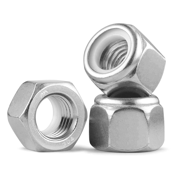 BNUOK 50Pcs #10-24 Lock Nuts, Nylon Insert Locknuts 304 Stainless Steel 18-8 SS